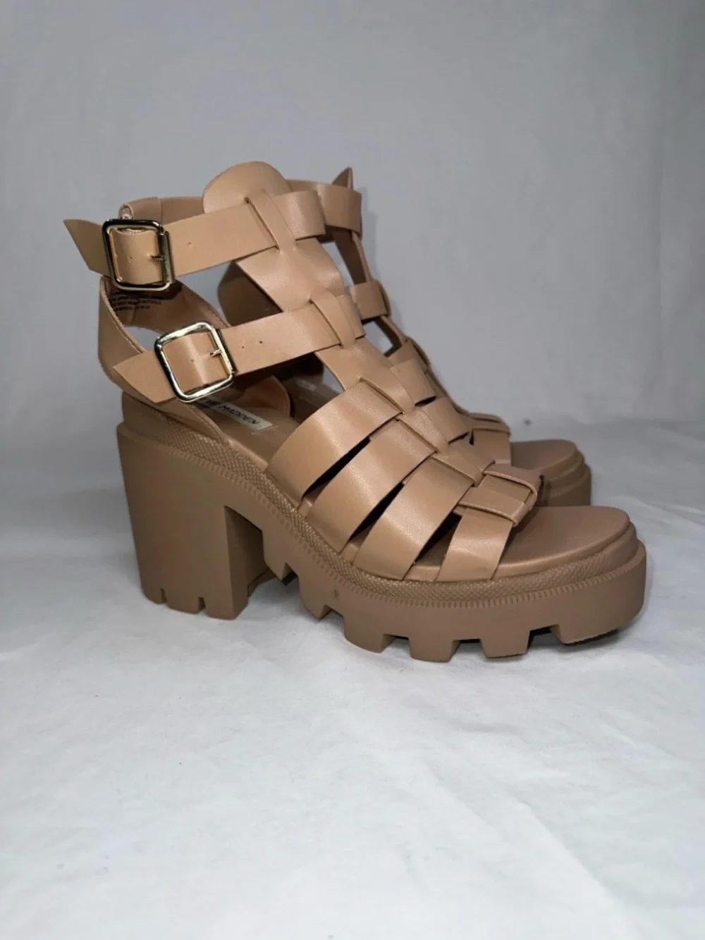 Steve Madden Cosmic Gladiator Platform Sandal Chunky Lug Sole Nude Womens Size 9